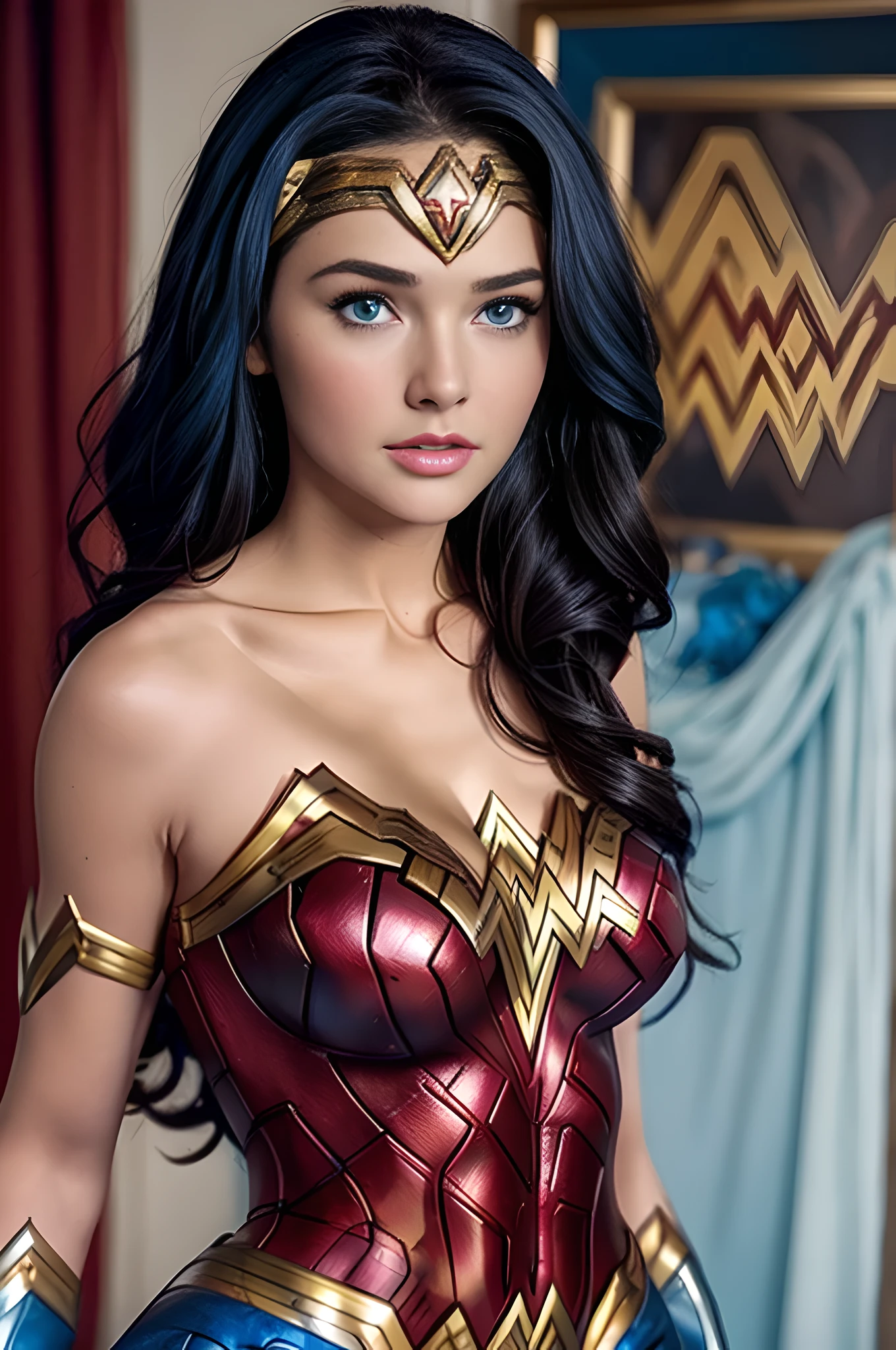 Lynda Carter, 16 ans, (((Wonder Woman, yeux bleus détaillés, chef-d&#39;œuvre, clivage))).