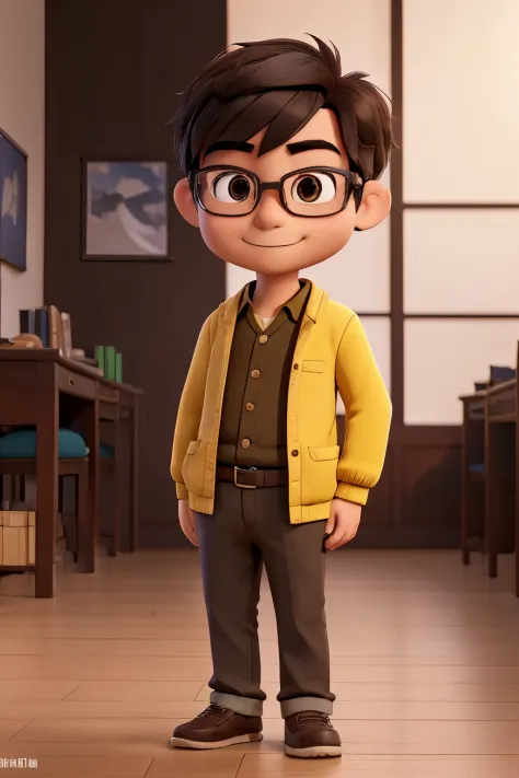 Asian people，ssmile，black-frame glasses，nerds本，Quiet，老年One guy，One guy，nerds，The scholar，Brown hair，yellow eyes，ingenious，affinity，gentleness，a little bit chubby，nerds包，tidal current