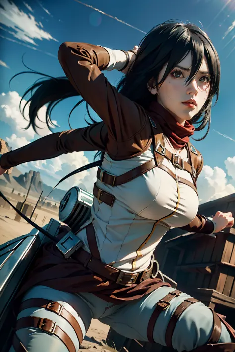 mikasa ackerman, Female action anime girl, badass posture, attack on titans, A scene from the《attack on titanemale anime charact...