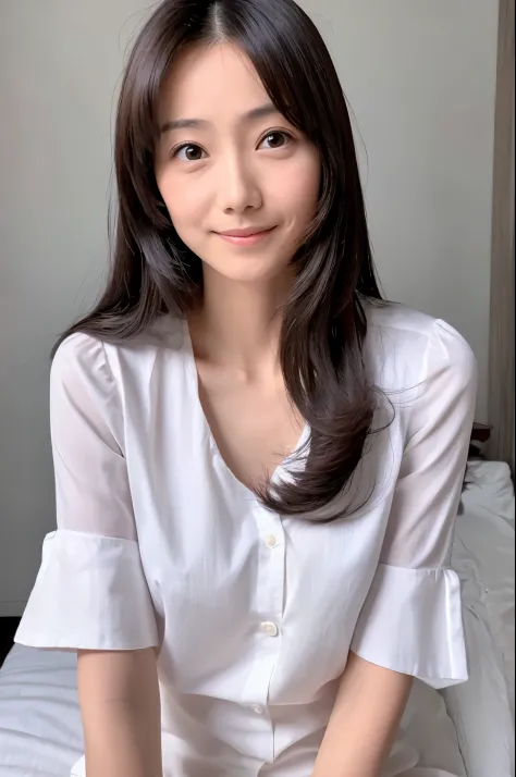(High reality photograph, high resolusion, detailed face, detailed eyes) Skinny Japanese lady, 40 years old, wife, cute face, solo:1, lovely body, skinny figure, small breasts, various hair style, white shirt, emphasizing very thin waist, posing for the vi...
