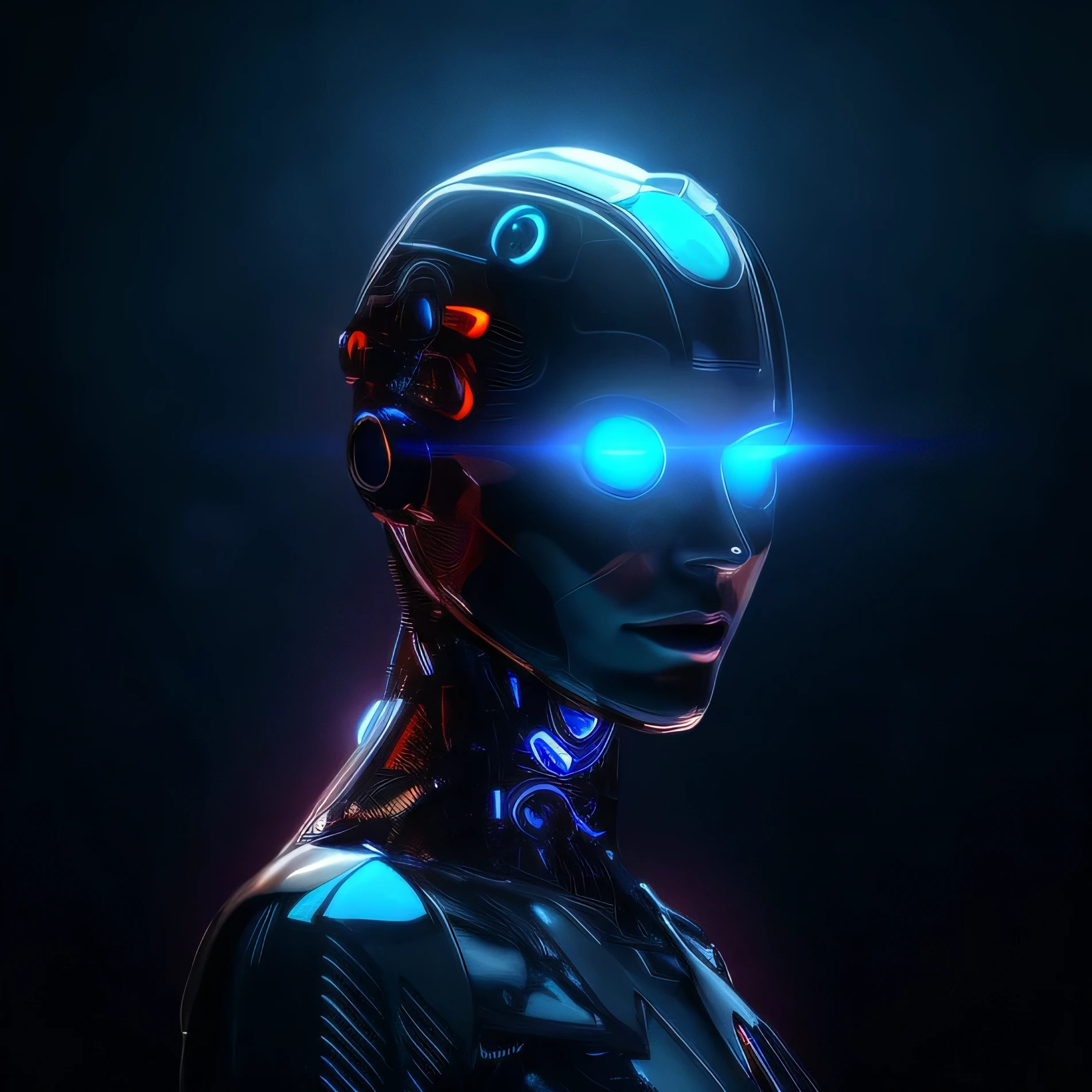 a close up of a cyborg with glowing eyes, portrait of a female android, portrait of a futuristic robot, portrait of female android, portrait of an android, detailed portrait of a cyborg, attractive sci - fi face, portrait of female humanoid, portrait of a cyborg, a portrait of an android, cyborg portrait, an image of a beautiful cyborg