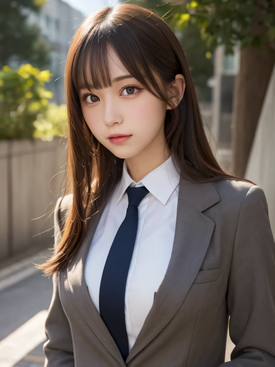 masutepiece, Best Quality, Illustration, Ultra-detailed, finely detail, hight resolution, 8K Wallpaper, Perfect dynamic composition, Beautiful detailed eyes, Natural Lip,Blazer ,School uniform, Big breasts, Full body