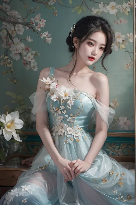 Sweet girl clothes10,korean dress, ((cowboy shot)), Redlip, A mature woman, cosmetics, フォトリアリスティック、real photograph、((realistical...