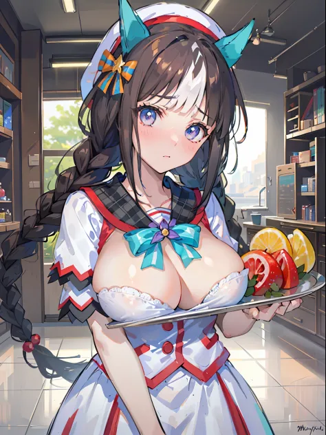 (Best Quality, 16 K, ultra-detailliert, Photorealistic, Beautiful skin, Professional light naughty work}}}, Best Quality, The upper part of the body, Staring, Hokkotalmae（Uma Musume）, gigantic_breasts, Young girl pose,NSFW,  The bikini, Embarrassed look,Ma...