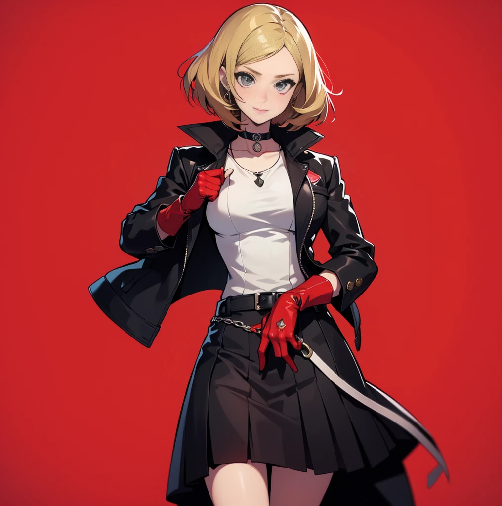 in the art style of persona 5, smal breast, delinquent, (sukeban), mature_female, blush, mature, older woman, 25 years old, Sukeban teacher outfit, (1girl, solo female, solo, solo focus)++++, choker, sukeban school teacher, sukeban school fighter, long_sleeves, open jacket, blue jacket, jean, light skin tone female, full body, jacket, biker jacket, tape, arm_support, gloves, red_gloves, bridal gauntlets, nail polish, boots, hioots, black_footwear, fighter outfit, full body, hourglass, mature face, cheeky smile, cheeky face, wrinkles, (red hair, short hair, bob cut, earrings, ear piercings), red eyeighting art, Martial arts, standing, fighting_stance, fight, fighting), extra colors, 2D, megapixel, perfectionism, accent lighting, full HD , (Masterpiece:1.2), (full-body-shot:1),(cowboy shot:1.2), (Highly detailed:1.2),(Detailed Face:1.2), Colorful, A detailed eye, (Detailed landscape:1.2), (natural lighting:1.2), ((sukeban school teacher)) by Vincent Di Fate: Aidyllery, Anamorphic Shot, rule of thirds, face by Artgerm and WLOP,