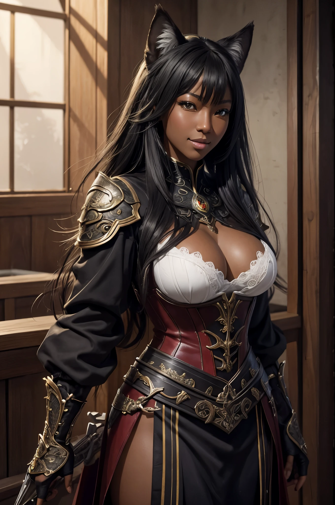 8K,A close-up of a sex in red and black A sexy armor with very big  breasts、A 40-year-old woman,thick white hair、A werewolf woman with very big  breasts,Super beauty,(Lifelike) - SeaArt AI