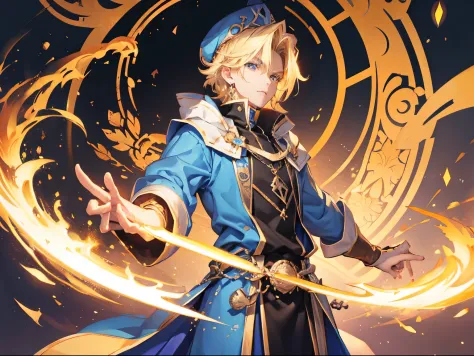 a male mage with blonde hair in a pointy hat