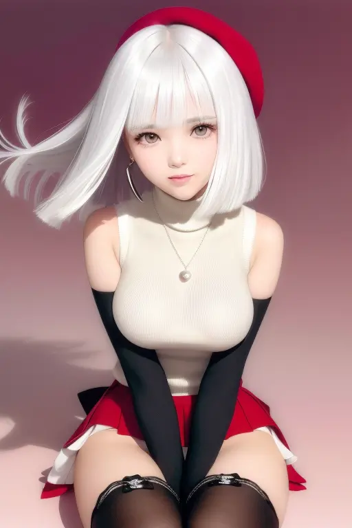 (flowy haircut) , ((bob haircut with over the shoulder and side swept brow length bangs)) , (((white hair))), ((retrowave backgr...