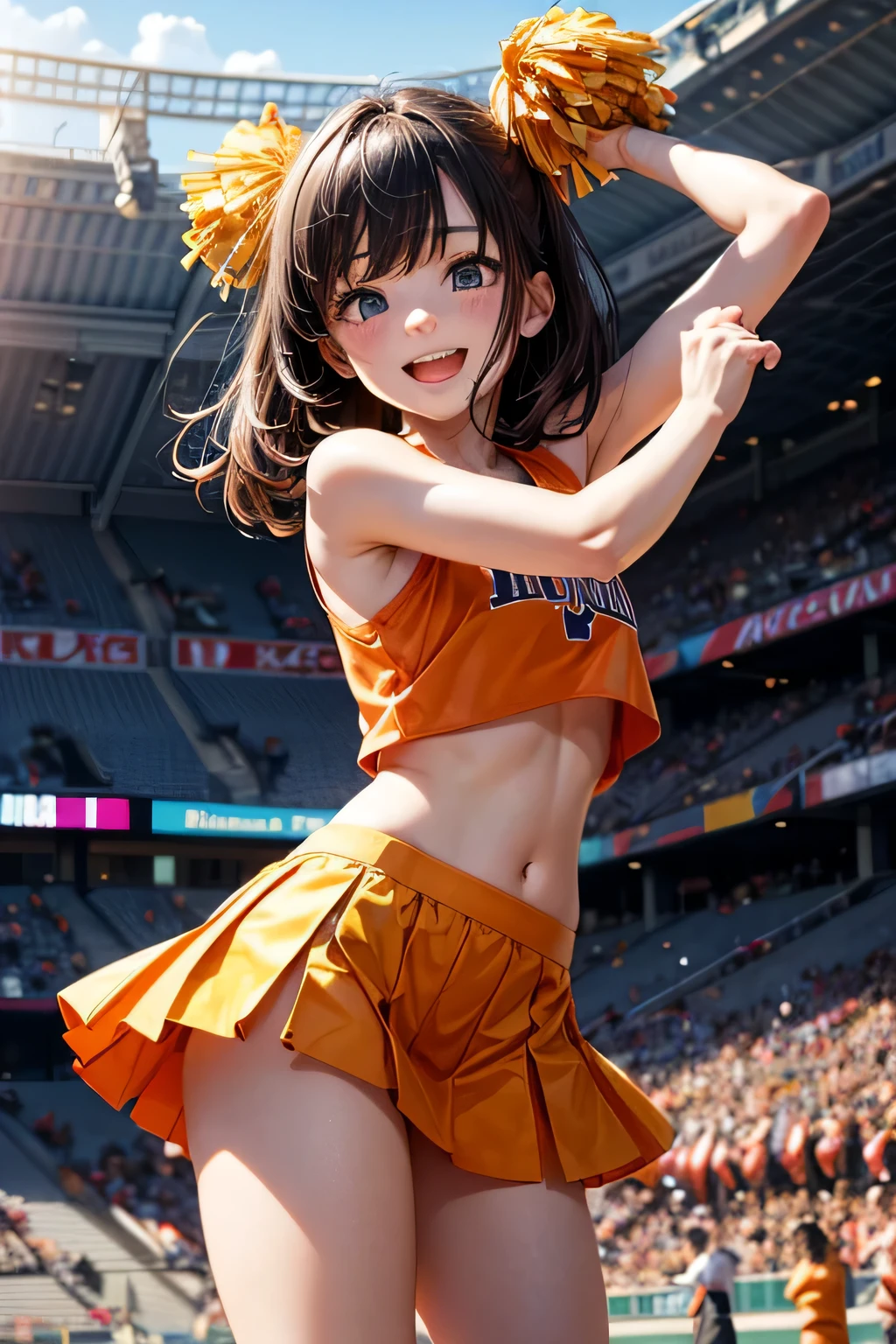 A close up of a woman in a cheerleader outfit posing for a picture - SeaArt  AI