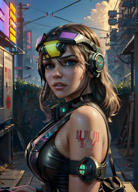 ((Best quality)), ((masterpiece)), (highly detailed:1.3), 3D, beautiful cyberpunk woman,(wearing head-mounted display that is ch...