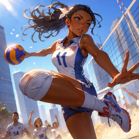 (Best Quality, masutepiece),ultra detailed photographic,1girl in, female volleyball player ,Large breasts,nice legs,ahot a ball,...