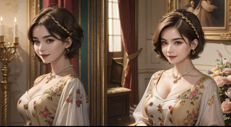 140
(a 20 yo woman,in the palace), (a hyper-realistic), (high-level image quality), ((beautiful hairstyle 46)), ((short-hair:1.4...