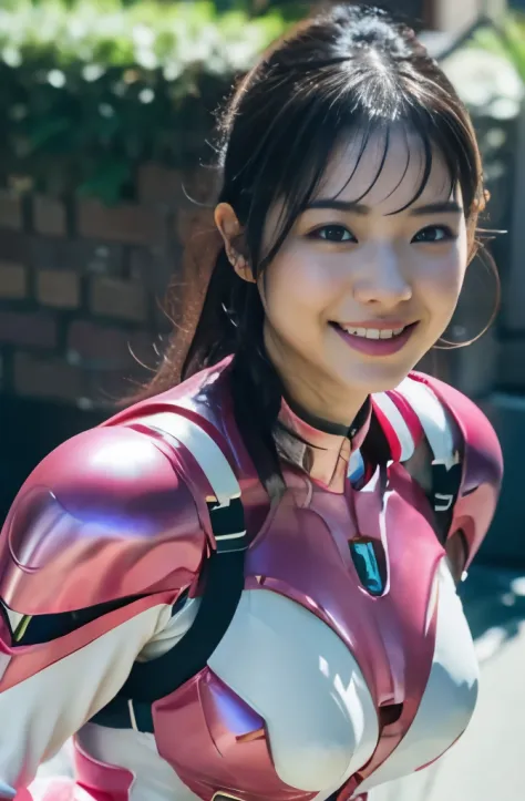 pink power range lemele、Realistic, shiny dark pink and white suit、Power Rangers Bodysuit、professional photograpy、Does not expose the skin, Japanese Models,The skin is not exposed、fleshy body, A smile、Colossal tits、A dark-haired、s Office、Sweaty face、Wet hai...