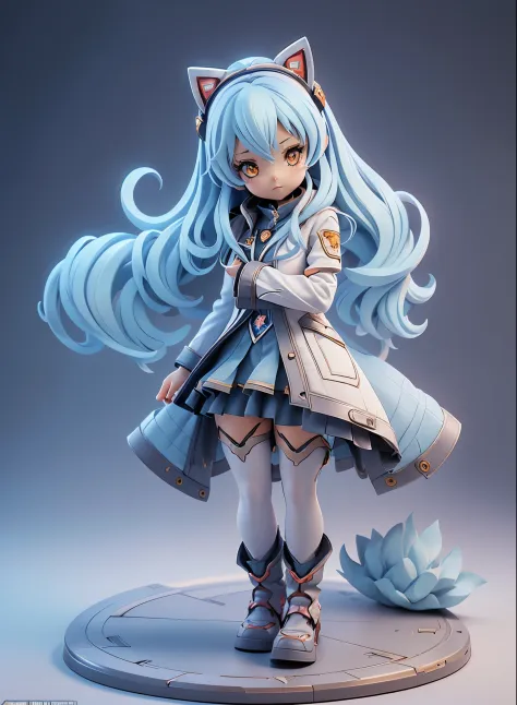 (dynamic angle:1.4), ((full body posing:1.5),cat ear hair band,twin-tailed,light blue long hair,white coat,2. 5 d cgi anime fant...