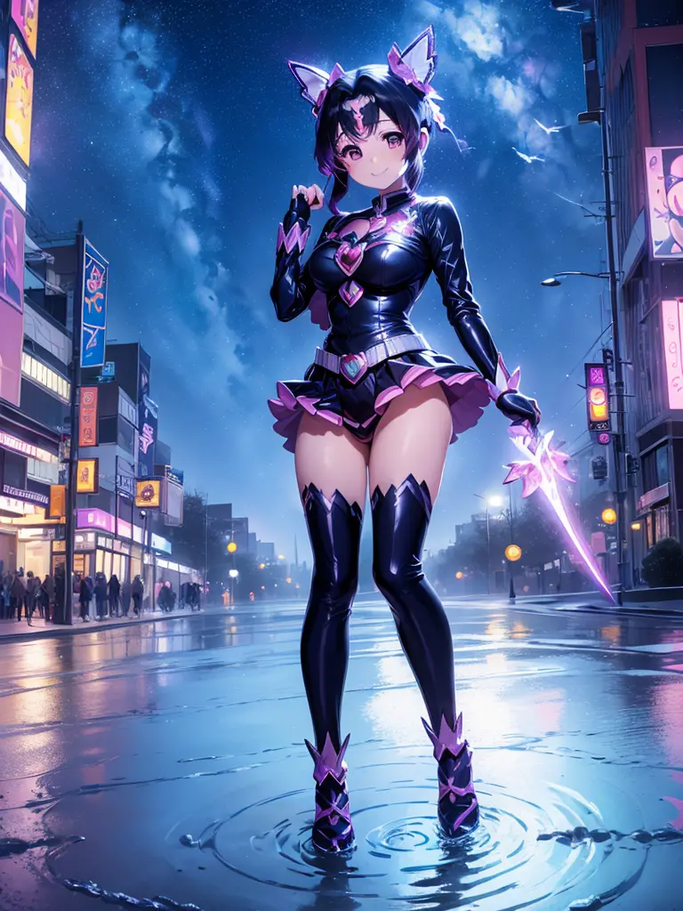 ((transform into a magical girl)), full body, (masterpiece, best quality), 8K, high detail, night, starry sky, a smile