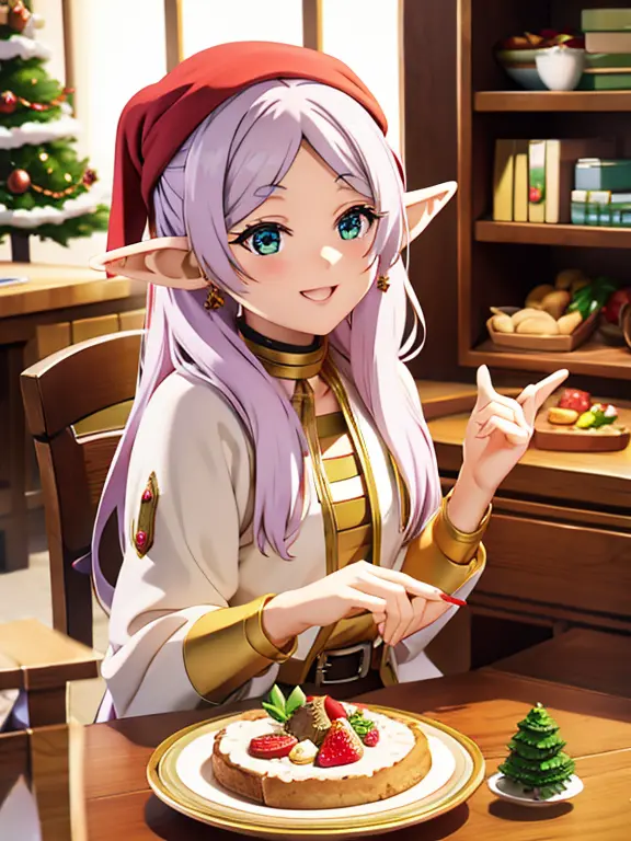 cute smile face、singing elf、sitting in a jewelry box、Lots of treasures, treasure chest and sweets、Christmas cake、Strawberry cake...