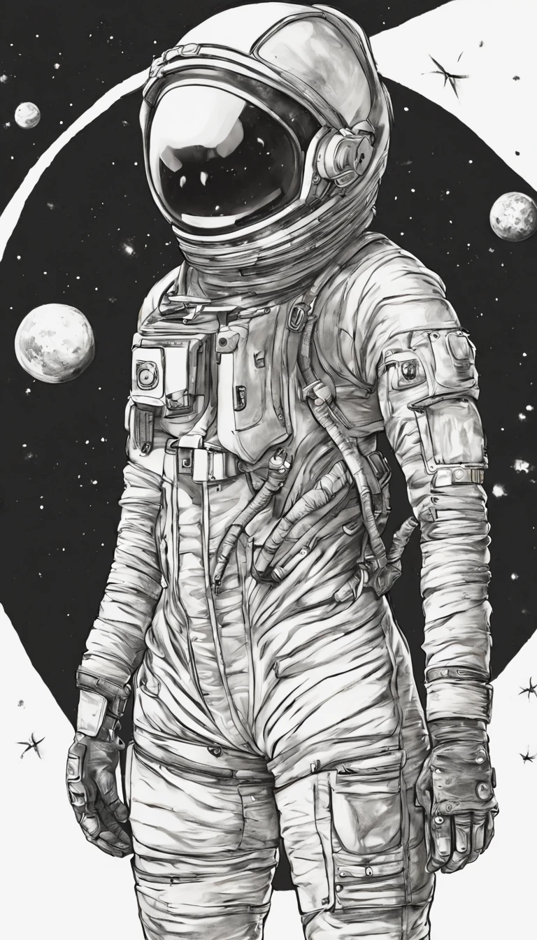 Drawning, tatoo, black andwhite, astronauta feminina com traje sexly -  SeaArt AI