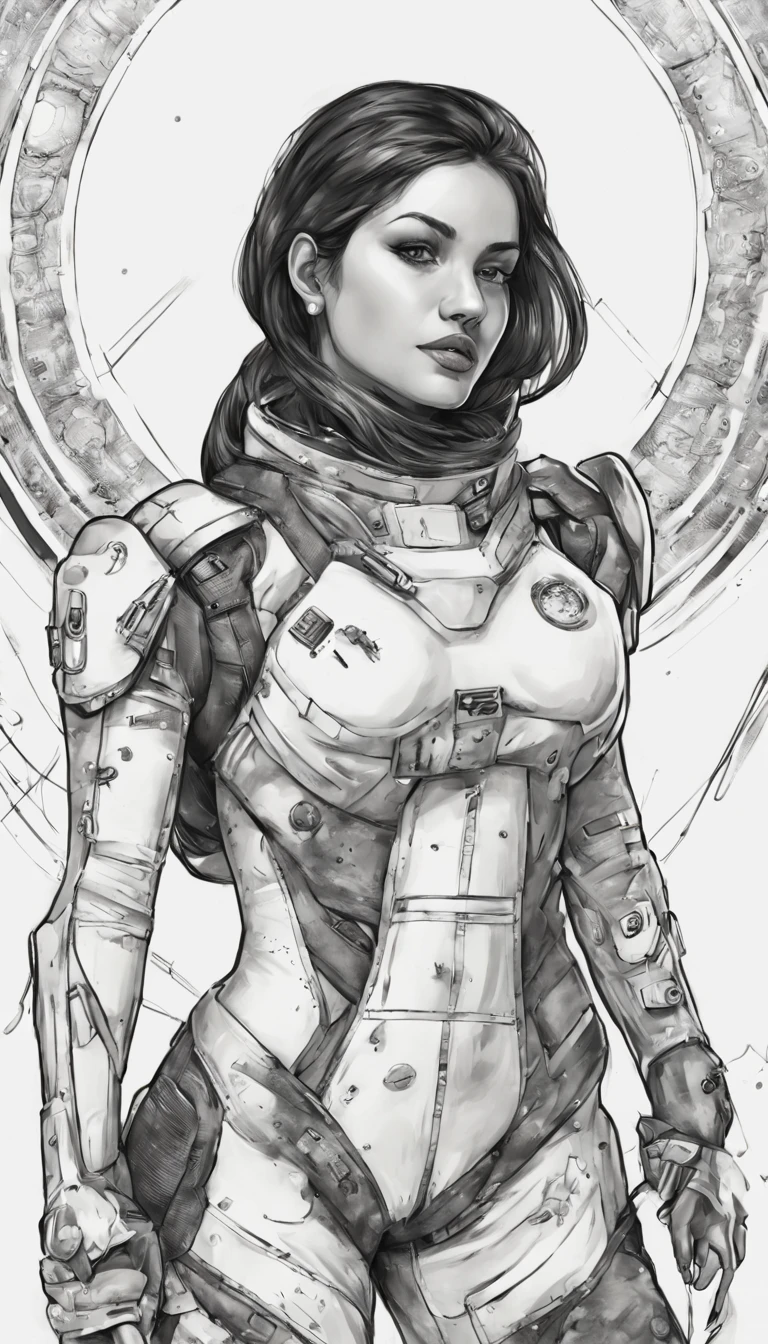 Desenho, tatuagem, preto e branco, astronauta feminina com traje sexy -  SeaArt AI