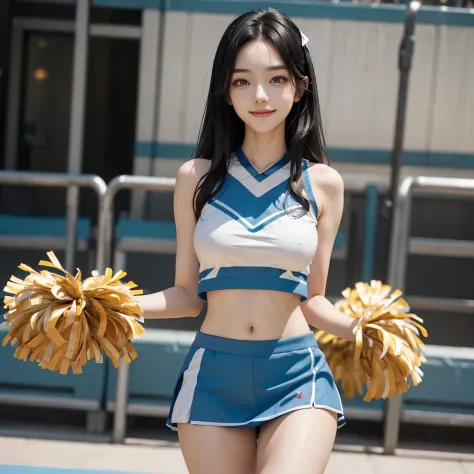 17 year old cool Korean, big round breasts, cleavage, cheerleader, baseball  team cheerleader - SeaArt AI