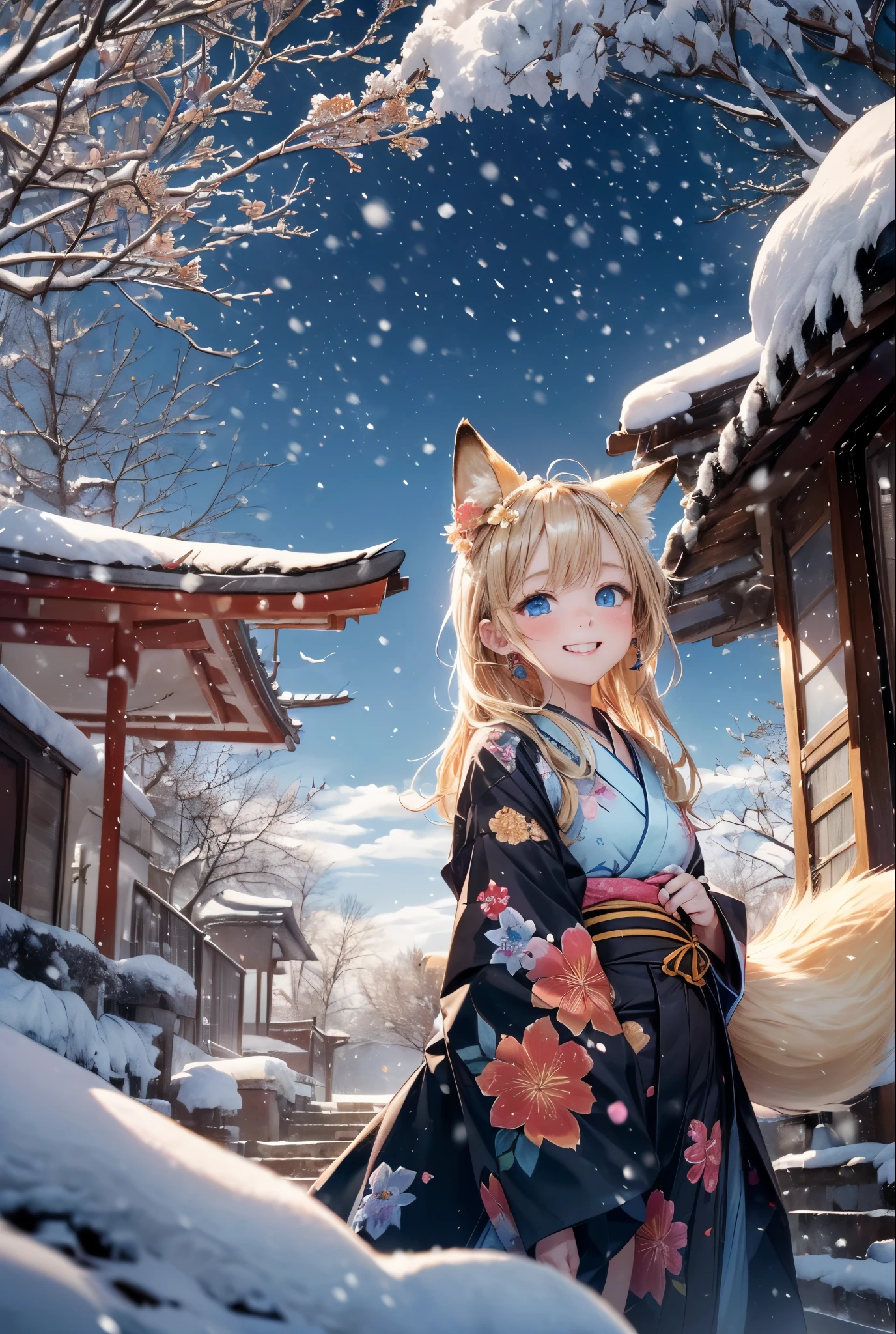 A woman in a kimono outfit standing in the snow - SeaArt AI