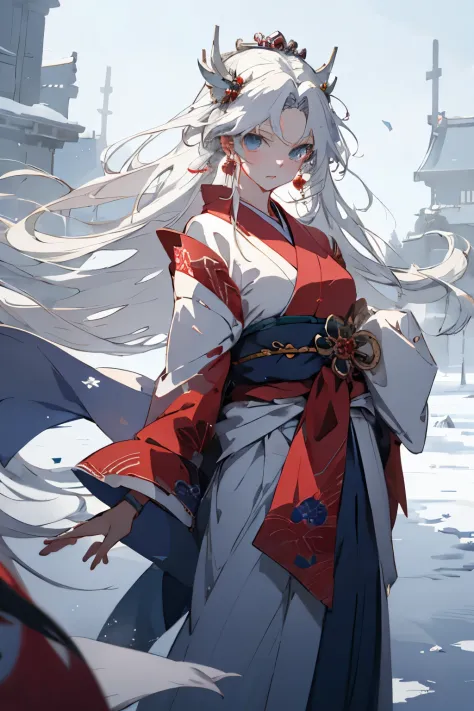 Anime girl with long white hair and blue skirt in the snow, white-haired god, White hair floating in the air, anime fantasy illustrations, Flowing white hair, beautiful youth spirit, Beautiful fantasy anime, glowing flowing hair, ethereal anime, beautiful ...