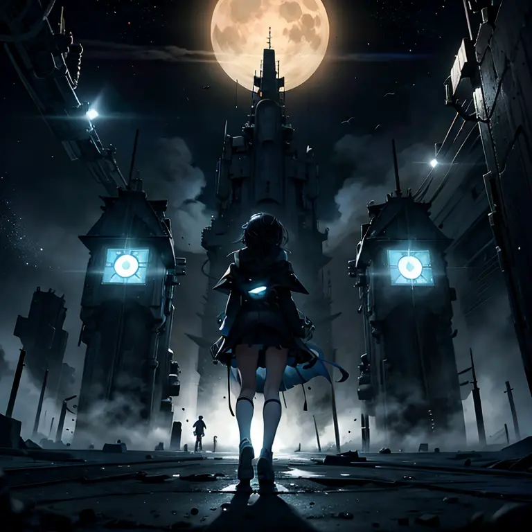 Mato Kuroi from black rock shooter on a space ship, futuristic, moon