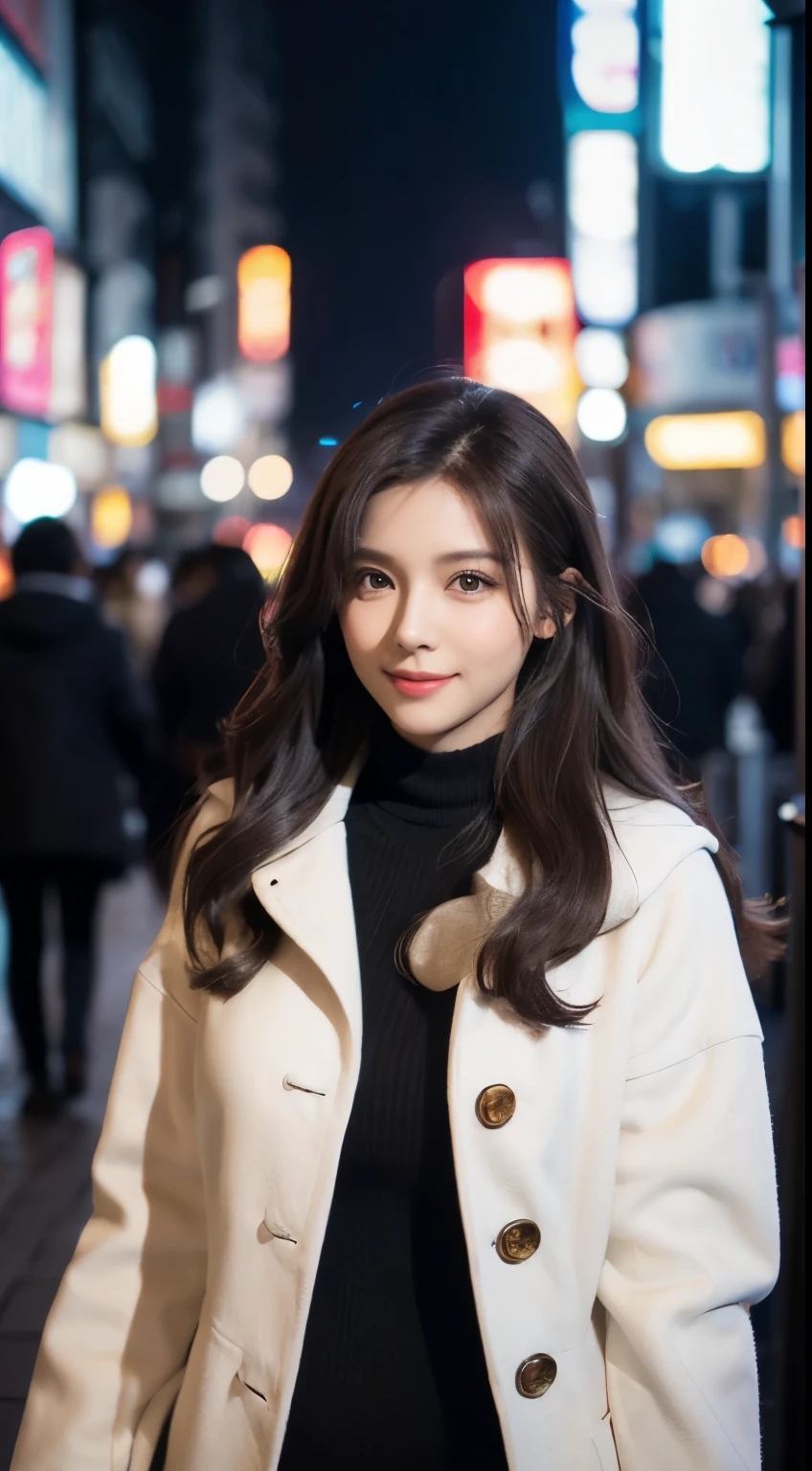 JK　顔　街 白いコートを着た女性が街の通りを歩いている - SeaArt AI