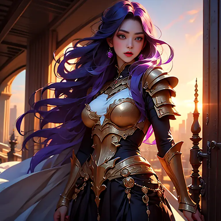 (masterpiece, best quality),1girl with long purple hair standing on the edge of a sky scraper, swedish face with sharp features,...