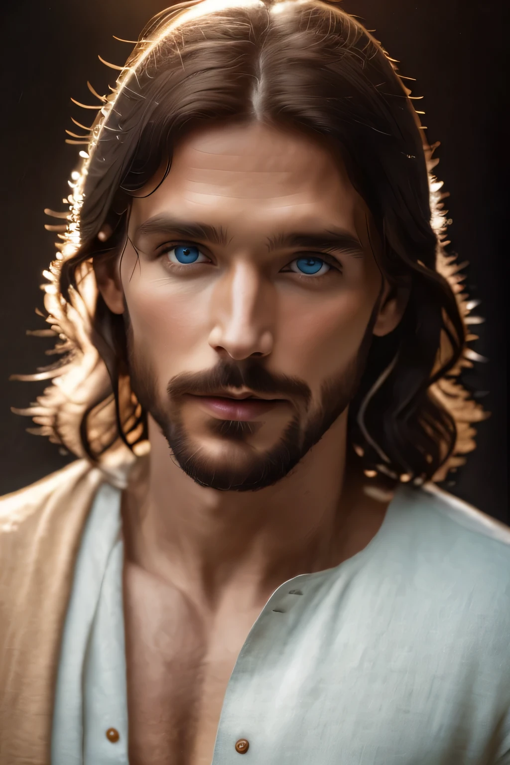 "(best quality,ultra-detailed,realistic:1.37),Jesus holding a white kitten,beautiful detailed eyes,beautiful detailed lips,kind and gentle expression,long brown hair,caring and compassionate personality,white robe,divine light,holy atmosphere,soft and warm lighting,peaceful and serene background,classic oil painting style,vibrant colors,subtle brush strokes,ethereal and spiritual composition"