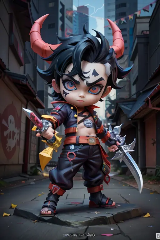 a close up of a toy figure of a kid with a sword, anime styled 3d, stylized anime, badass anime 8 k, high detail iconic characte...