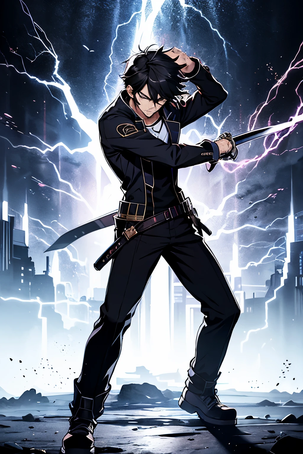 anime character in dynamic action pose on Craiyon