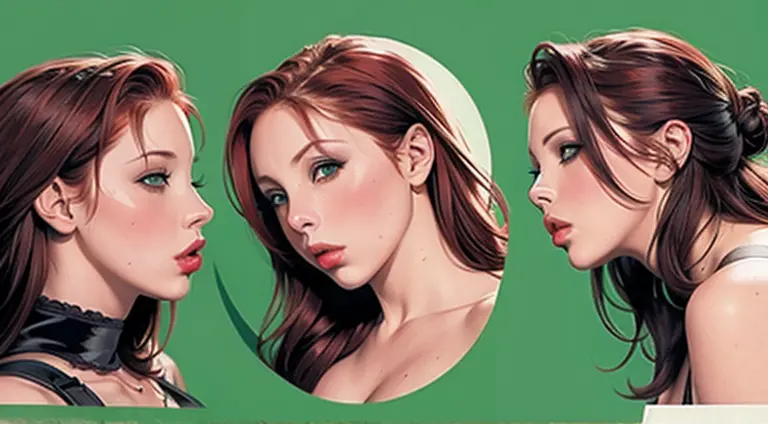 gianna michaels, female original character reference sheet adoptable, redhead, green eyes,