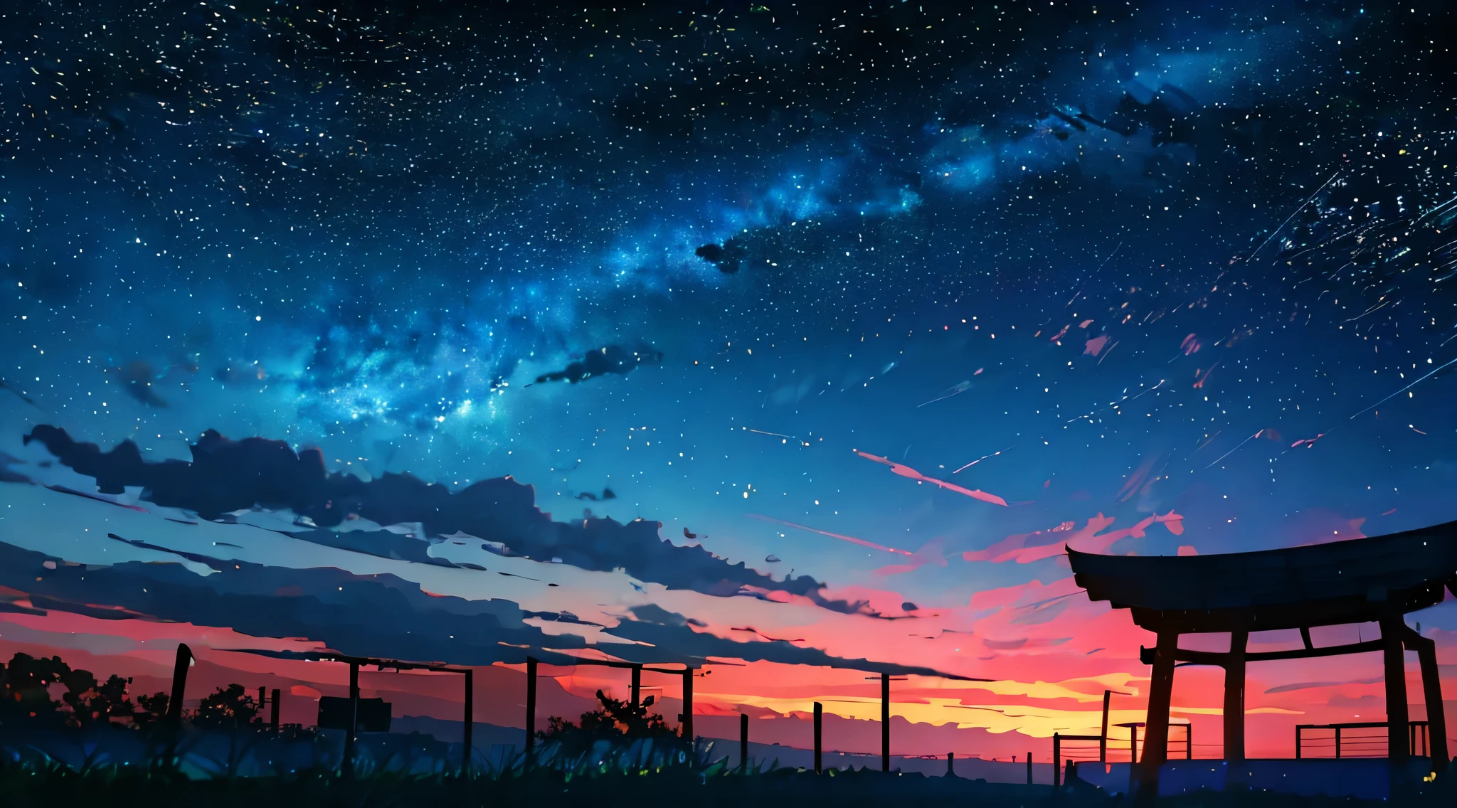 anime, the sky, stars, the bench, the milky - SeaArt AI