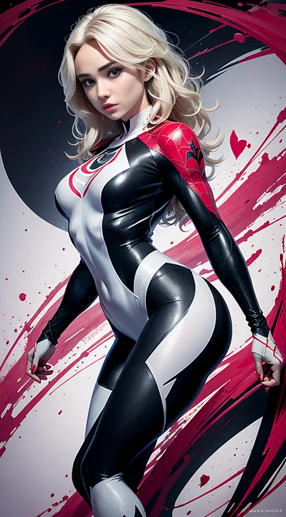 spider gwen, Hot, partial , hightquality, Dynamic Poses, Beautiful, Gorgeous, In love,Short suit, spider in a suit, white black ...