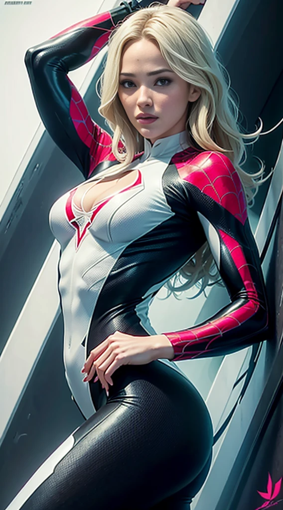 spider gwen, Hot, partial , hightquality, Dynamic Poses, Beautiful, Gorgeous, In love,Short suit, spider in a suit, white black red suit、Jennifer Garner