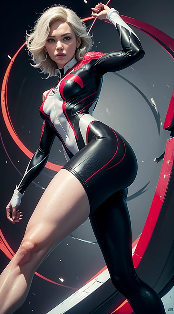 spider gwen, Hot, partial , hightquality, Dynamic Poses, Beautiful, Gorgeous, In love,Short suit, spider in a suit, white black red suit、Jennifer Garner