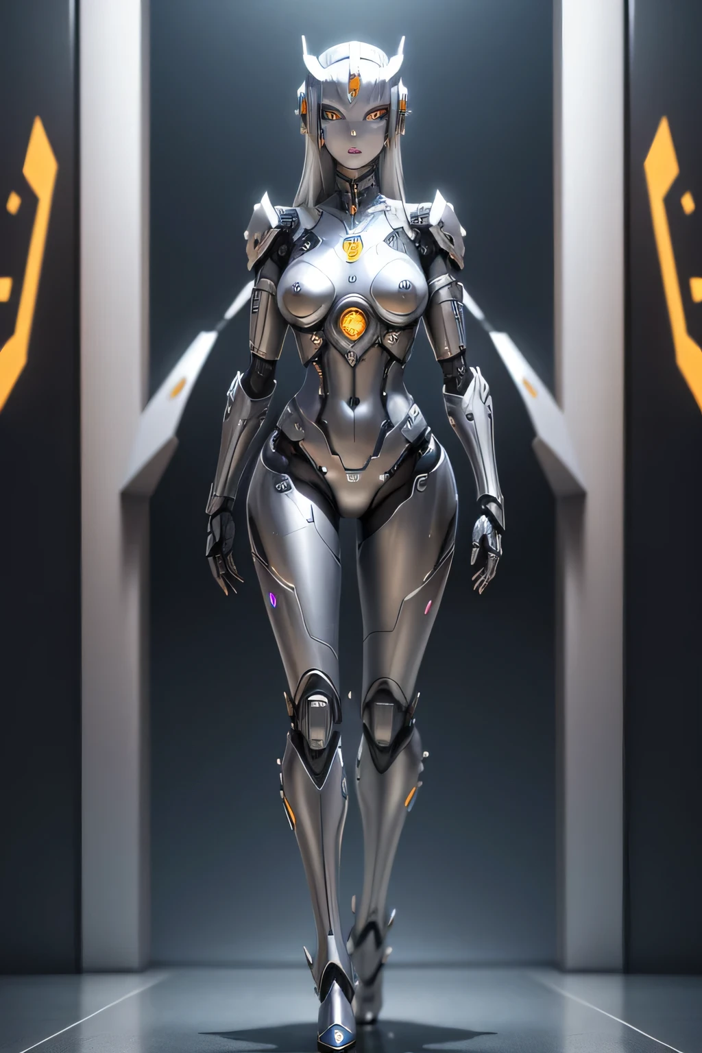 A close up of a woman in a futuristic suit standing in a room - SeaArt AI