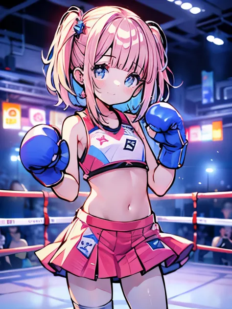 boxing、teens girl、Gamine、(A girl child:1.2)、a navel、cute little、skirt by the、boxing、sports wear