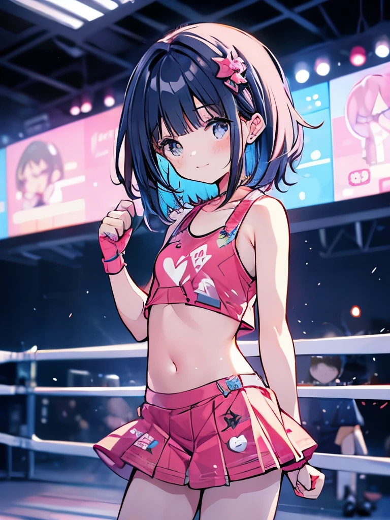 boxing、teens girl、Gamine、(A girl child:1.2)、a navel、cute little、skirt by the、boxing、sports wear