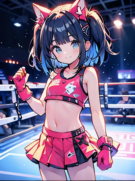 boxing、teens girl、Gamine、(A girl child:1.2)、a navel、cute little、skirt by the、boxing、sports wear