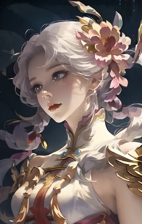 Design butterfly theme skin for King of Glory Wang Zhaojun，Antique hairstyle，Wearing a butterfly hair ornament on her head，White hair，dynamic，sense of strength，heroine skin，Rich details​，poster for，Exquisite