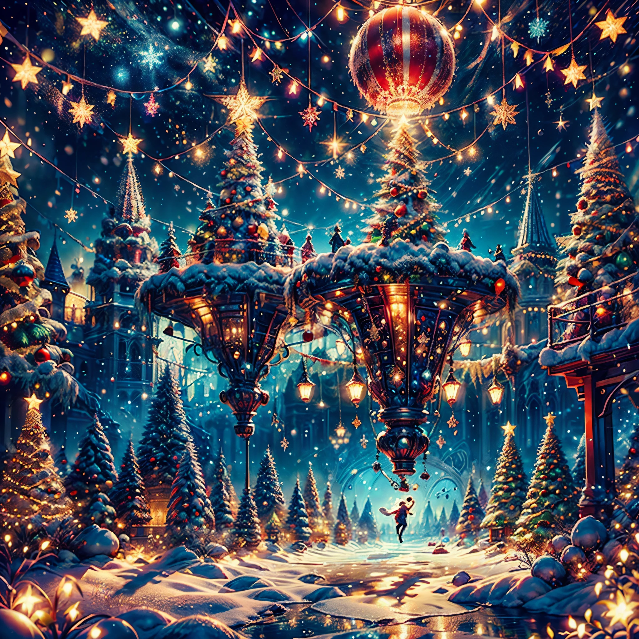 (((Vector illustration style)))，Vibrant colors, magical ambiance, Whimsical, Sparkling, Fantasy Christmas World,vibrant with colors, vivd colour, Magical atmosphere, Whimsical, Sparkling，Fantasy Christmas World，Inside the Christmas mall，The huge Christmas tree hung with lights、pompon、Christmas socks，Christmas pendants，Piles of gifts placed under the tree。A young couple and a  admire the Christmas decorations in the mall，Surrounded by performers in Santa Claus costumes and Santa Claus statues。The Christmas mall like a fairy tale world，full of magic， (Ghibli-like colours, pov, first-person view, accurate, anatomically correct, super detail, high details, high quality, award winning, best quality) 🎈🍦🍹❤🔆🕡(😘👩🎀👗⚜👒🥿👡🩲💅)🎪🎢🎡🎠 ultra_high-def ultra_Photo-realistic optimal ultra_high-quality opengl-shaders ultra_high-details accurate reflex ultra_high-res perfection volumetric lightning improved Octane_rendues UHD XT3 DSLR HDR 3dcg shadow analogiques extatiques symmetrical beholder sundrop Cinematic_sunlight UnrealEngine5 Ultra Masterpiece deep path Equirectangular_360 varied multi etc. --s 1000 --c 20 --q 20