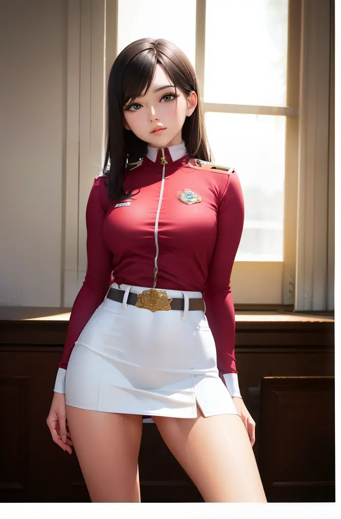 1girl in, sayla mass, Elegant, masutepiece, Convoluted, Army pink uniform dress with a super miniskirt so short you can almost see your pants.......、Pure white panties、Please squat down and show me your white panties.......、Super miniskirt You can see the ...