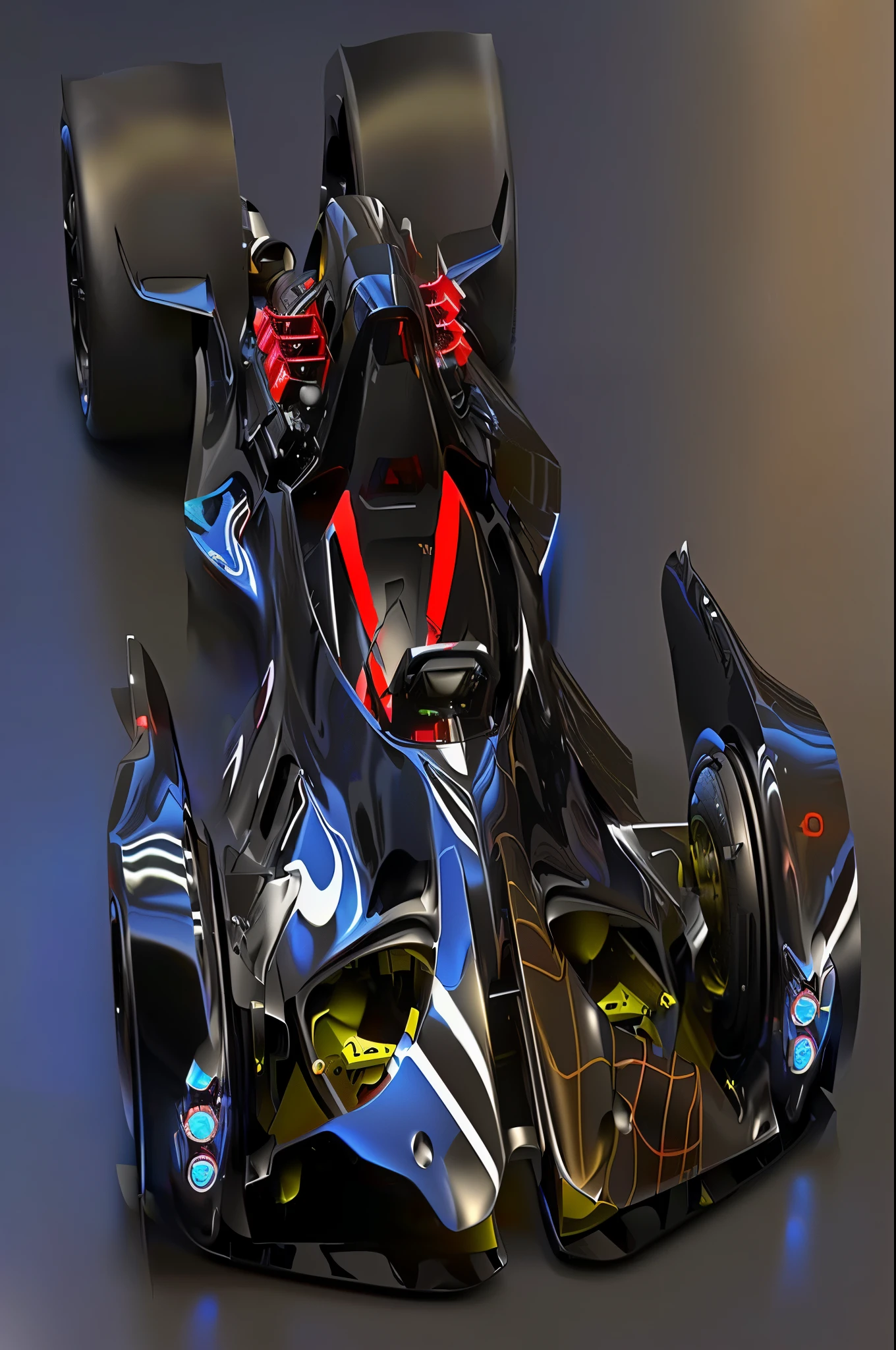 a close up of a racing car with a red and blue engine, badass batmobile car design, futuristic concept car, futuristic car concept, futuristic vehicle, futuristic car, futuristic cars, futuristic chrome vehicle, futuristic vehicles, futuristic cars and mecha robots, daniel maidman octane rendering, sci-fi car, concept car design, prototype car, futuristic concept design