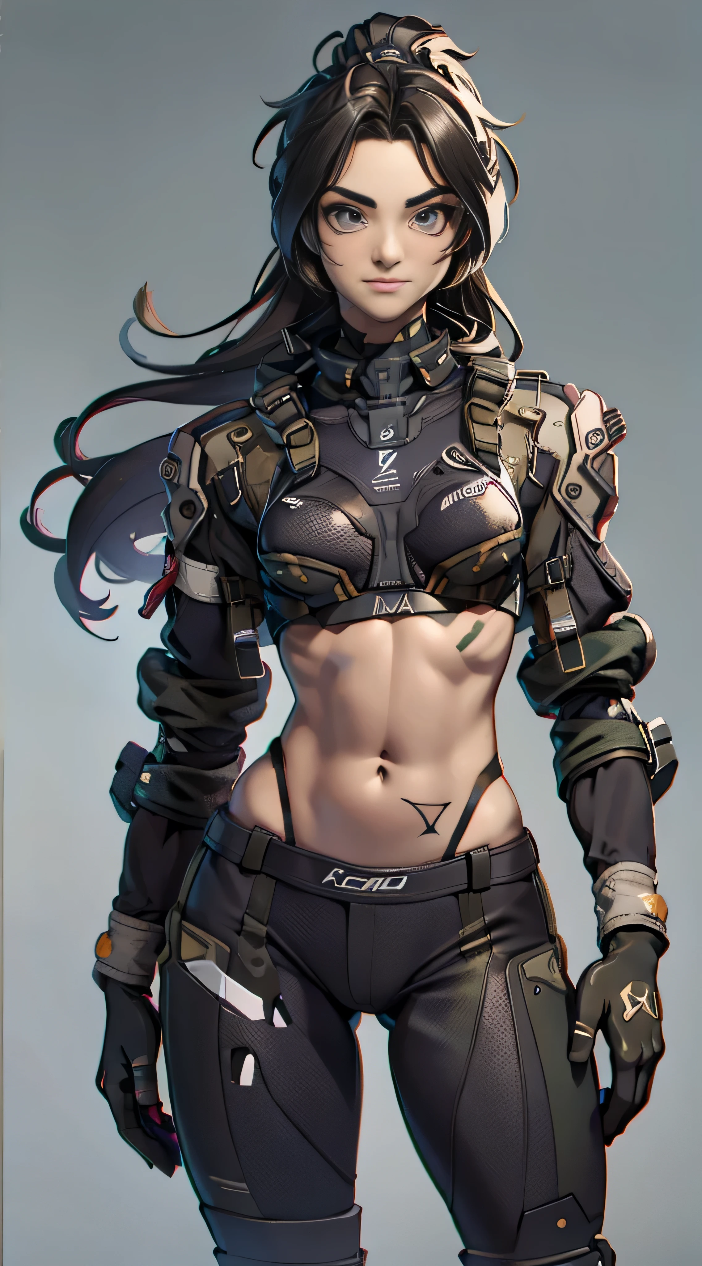 11:23(((Best quality: 1.4))),(Unbeatable masterpiece), (hyper HD),(Hyper-realistic 8k CG)、（of clothes&#39;University teacher&#39;don&#39;t show your waist）（dark colored hair） ((( body))), (((1 girl in))), 25-year-old American soldier with perfect body,,Beautiful and well groomed face,muscular body:1.2,detailed solid color jacket, (Pictures from head to thighs)， Complex equipment, Dark Green，long trousers，Close-fitting clothes are dark，With white stars and off-white stripes,,,,,Metal electronic parts for armor, Poison tattoos )