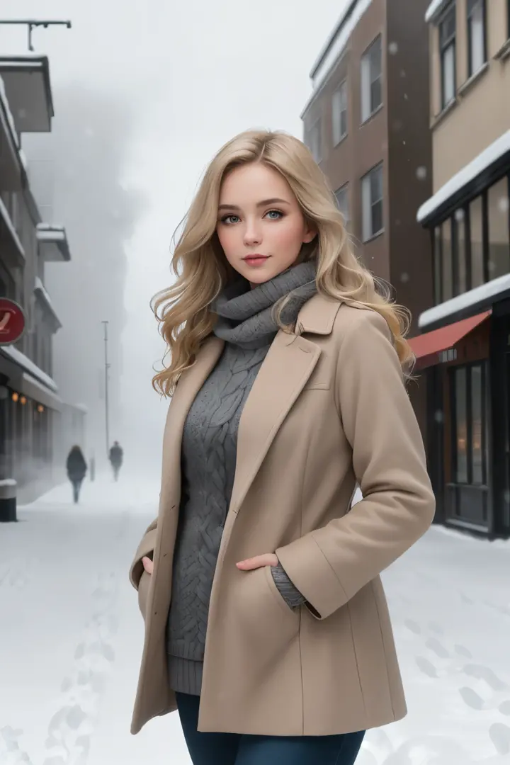 A blonde female in winter fashion attire crouches in the snow; Fort  McMurray, Alberta, Canada, Stock Photo, Picture And Royalty Free Image.  Pic. DPI-2413487