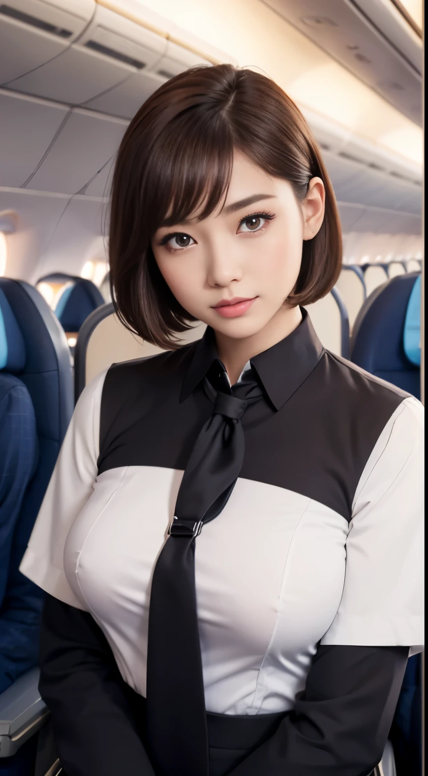 Arafed Asian Woman In A Black And White Shirt And Tie On A Plane