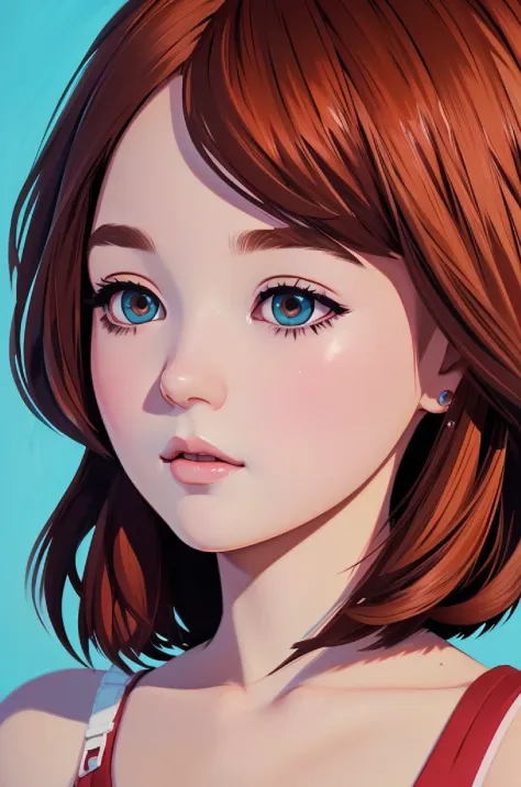 young dreamy girl with big eyes and short red haircut ((Ilya-Kuvshinov&#39;s style)), ((comic painting)), Colorful, highest deta...