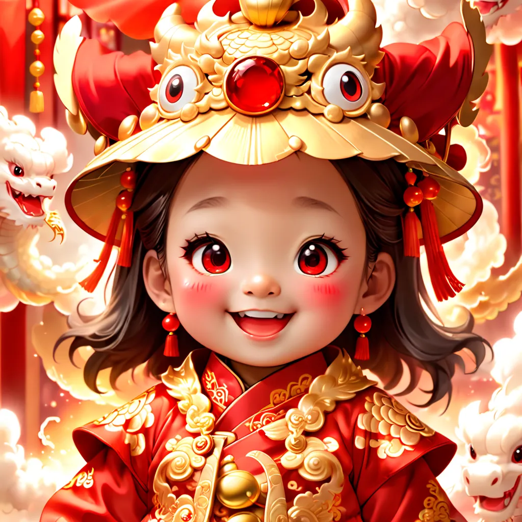 (closeup of face: 1.8), 3D character rendering，(Vector illustration style)，((1 girl，The image of the laughing God of Wealth baby...