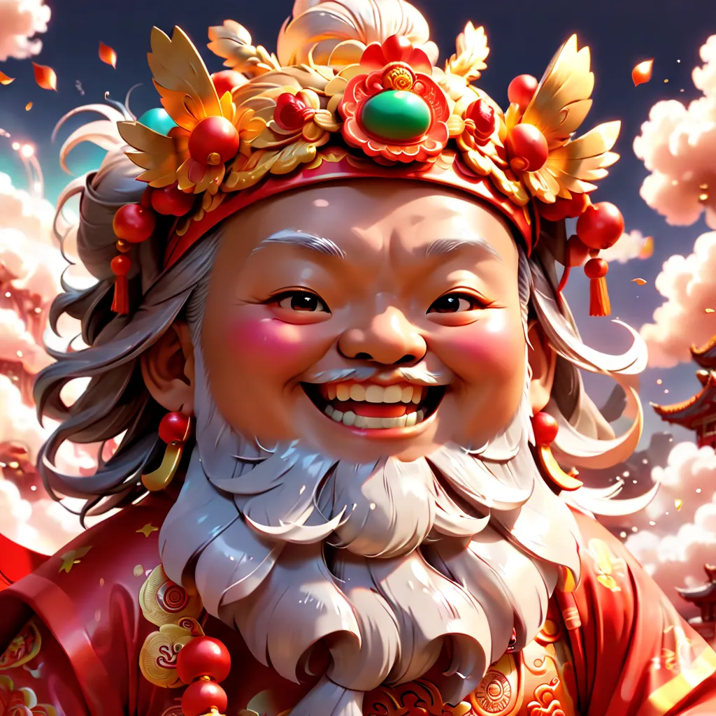 (closeup of face: 1.8)，3d character rendering，(vector illustration style)，(china - chic chinese mythical god of wealth, anatomic...